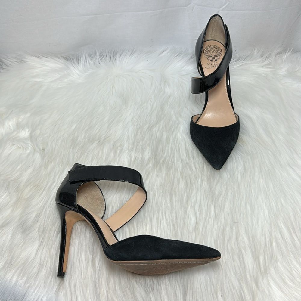 Vince Camuto Carlotte Black Asymmetrical Strap Heels Sz 8 - Picture 2 of 7